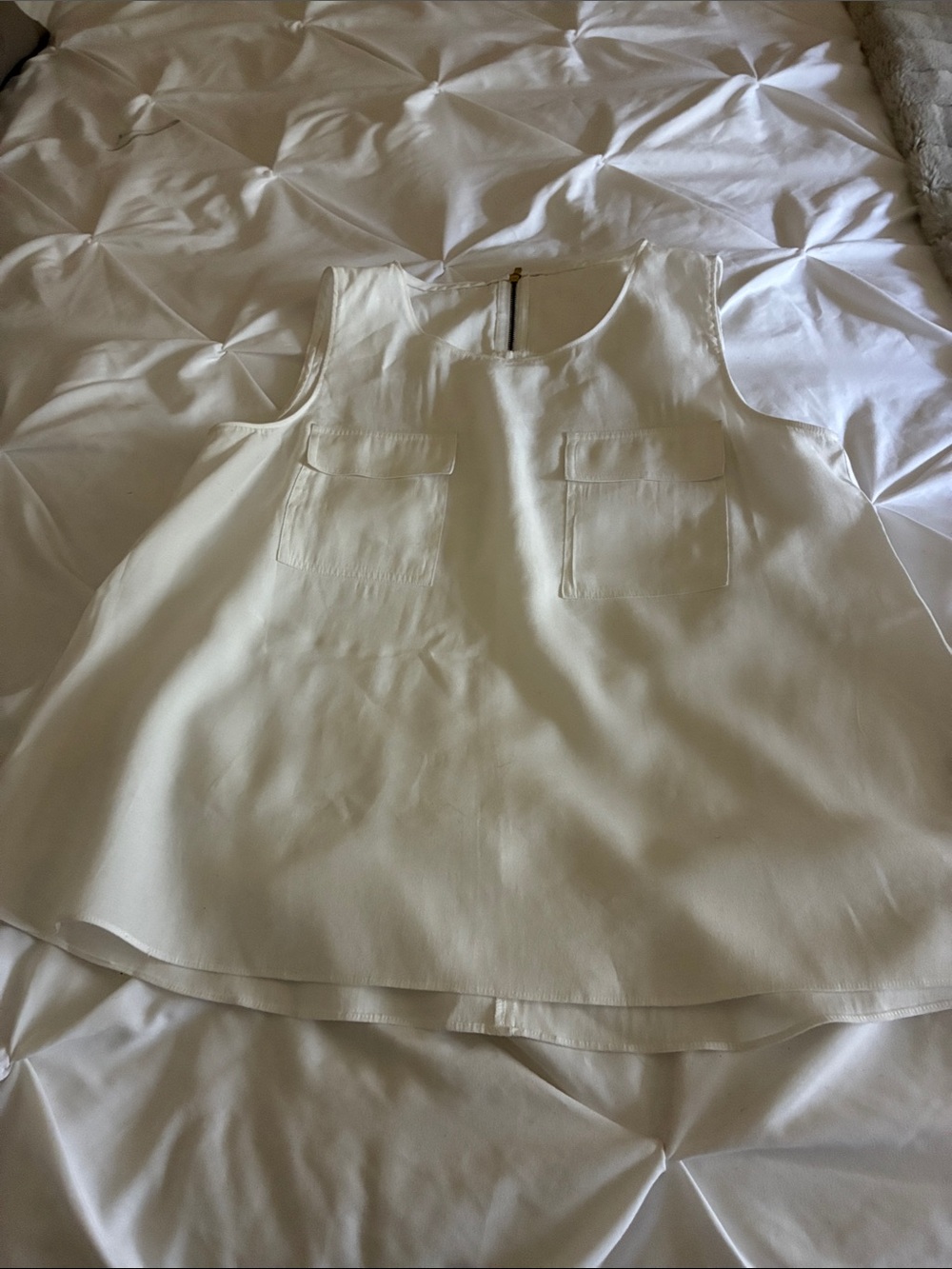 Girls' Cream Sleeveless Pocket Tank - Unbranded
